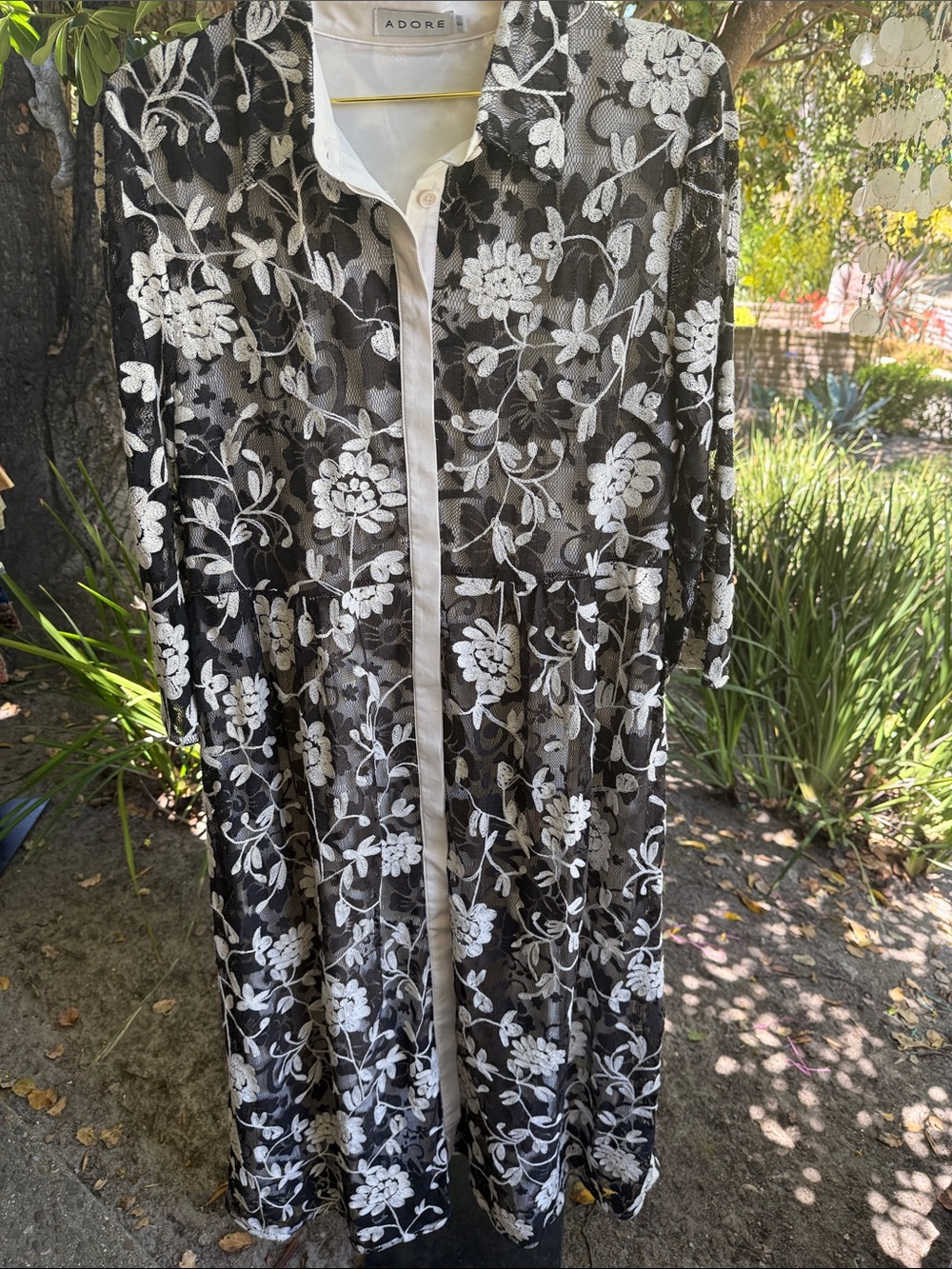 Adore Black Sheer Floral Lace Button-Front Overlay